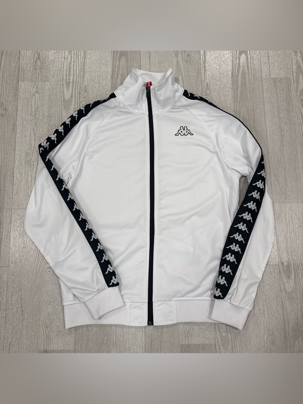 Vintage Men's Kappa White and Black Taped Track Jacket